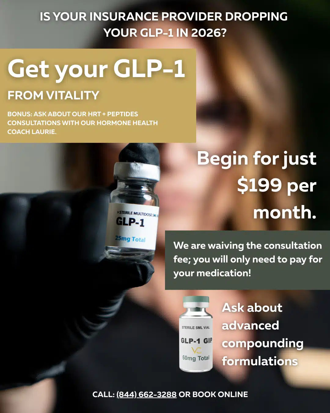 Vitality Collective GLP-1 offer with consultation details.