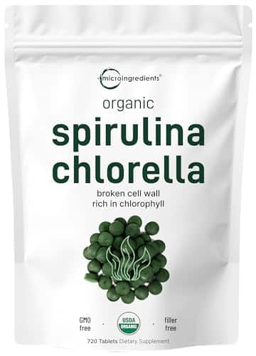 Micro Ingredients Organic Spirulina Chlorella Tablets, 720 count.