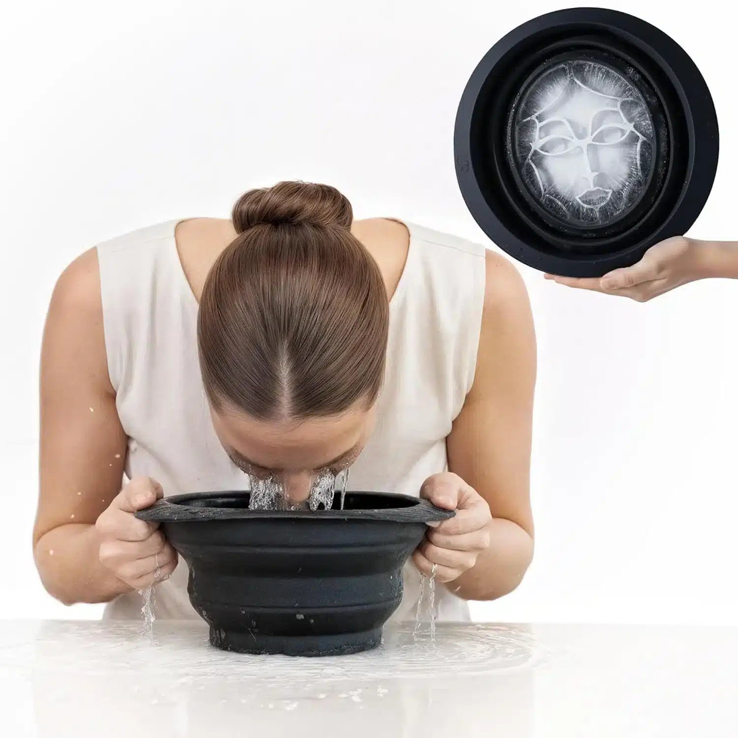 IcyMojo Face Plunge Bowl used for cold-water facial immersion.