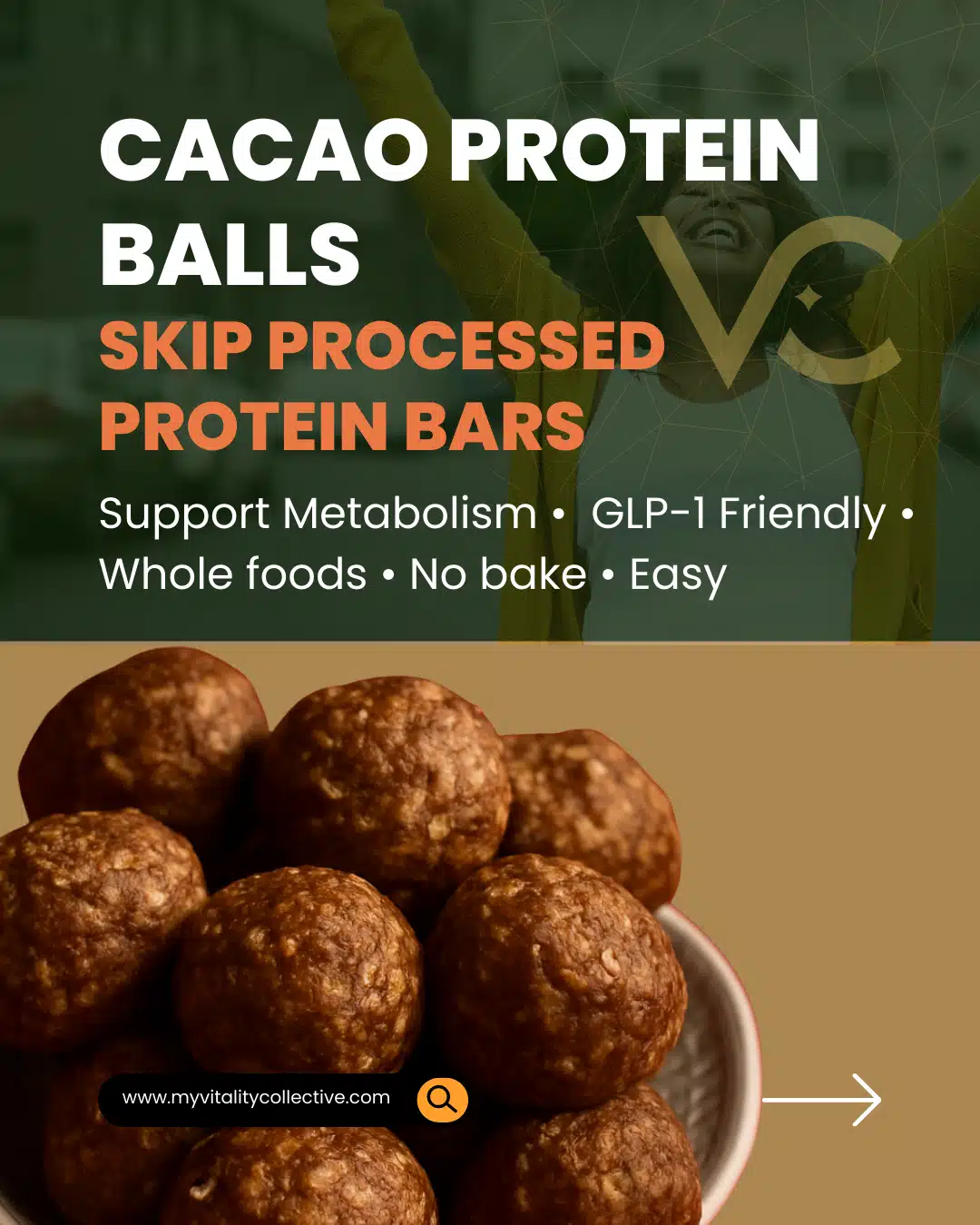 Cacao Protein Balls promoting whole foods and easy no-bake options.