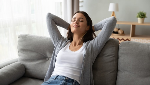 Client relaxing at Vitality Collective after sermorelin therapy.